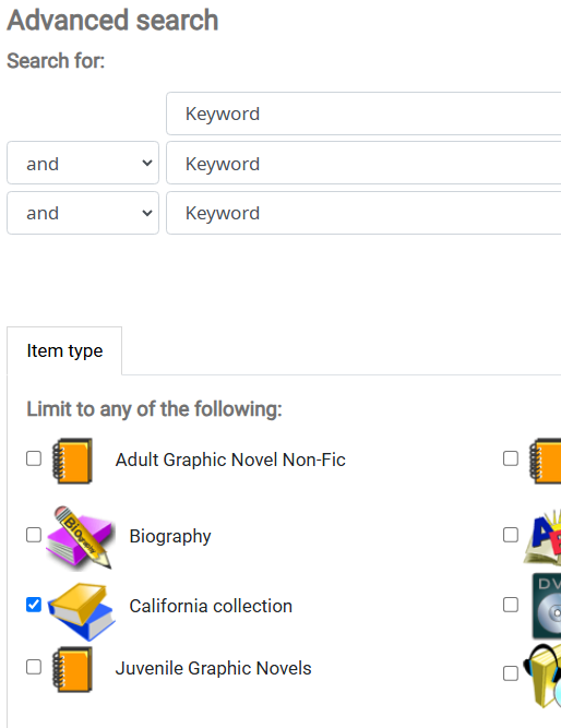 screenshot of advanced search page